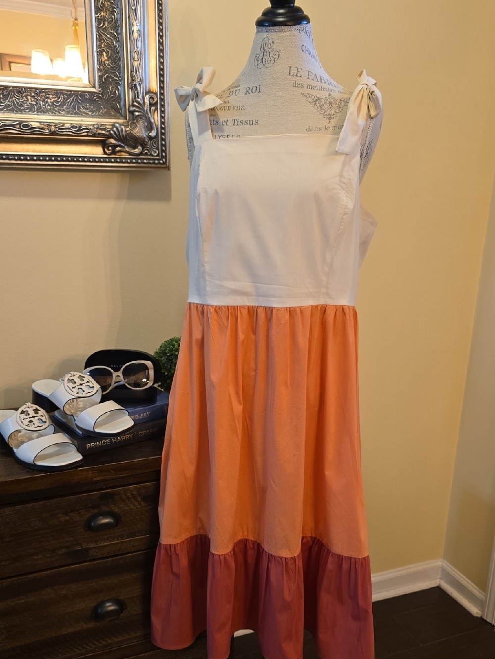Marc New York White Bodice Midi Sundress With Tiered Skirt